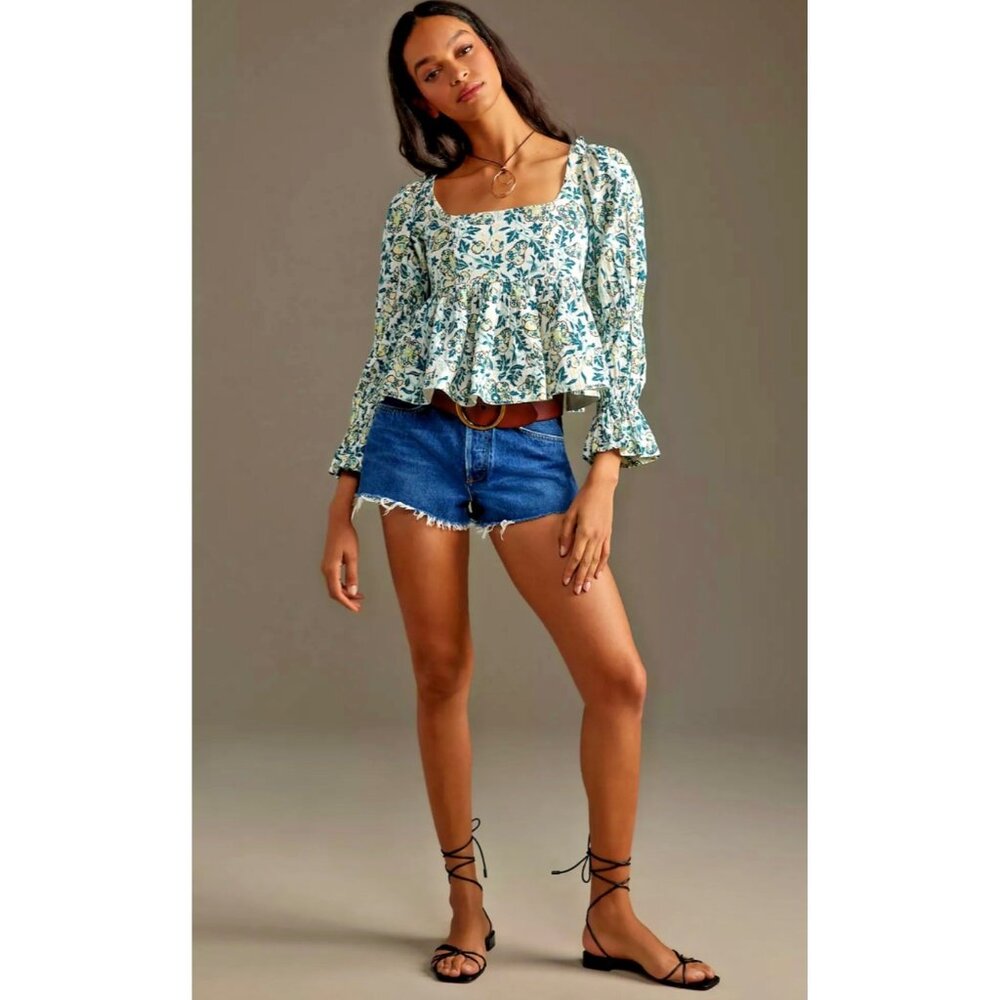 Anthropologie Teal Floral Blouse